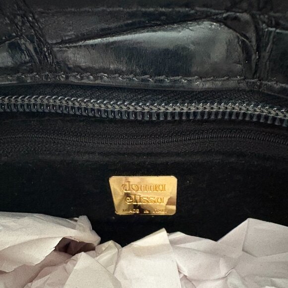VTG Auth DONNA ELISSA Italy Genuine Crocodile Black Perforated Satchel Tote Bag - Picture 7 of 7